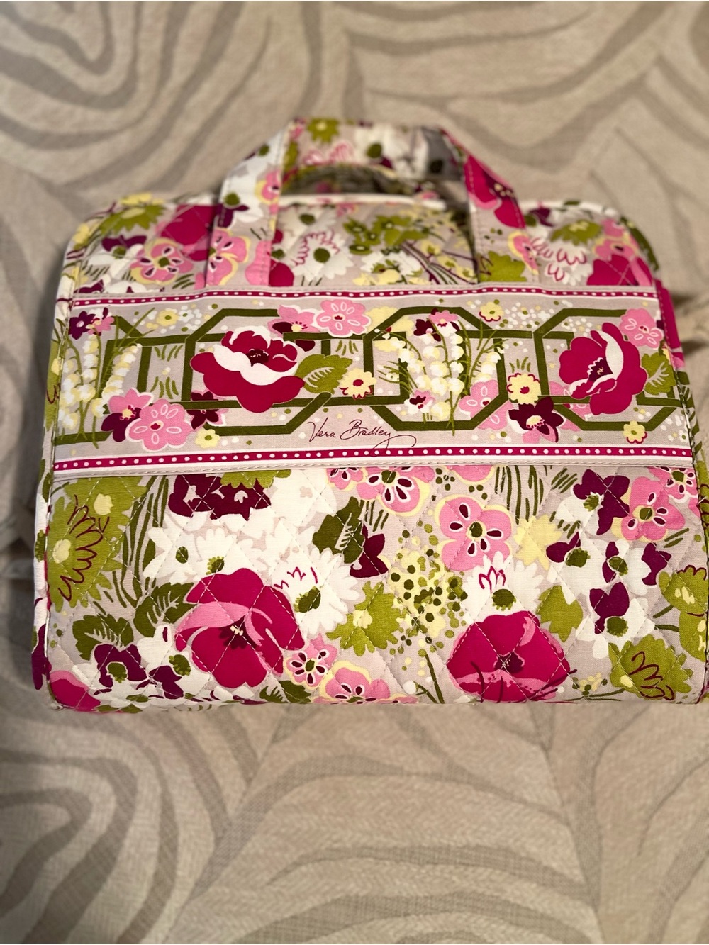 Vera Bradley Pink & Green Floral Quilted Hanging Travel Tote